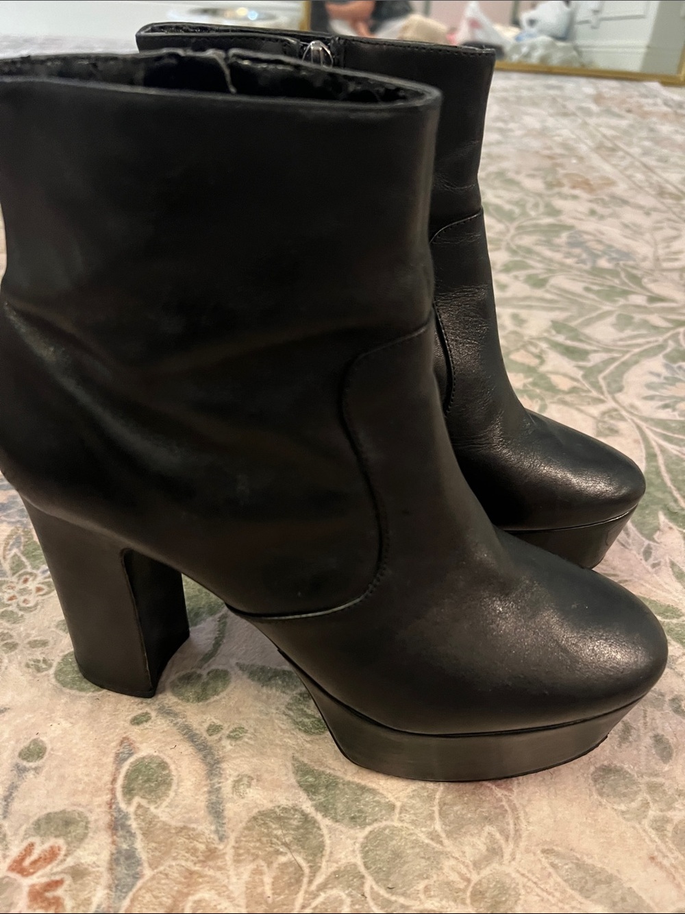 SCHUTZ Black Leather Platform Ankle Boots